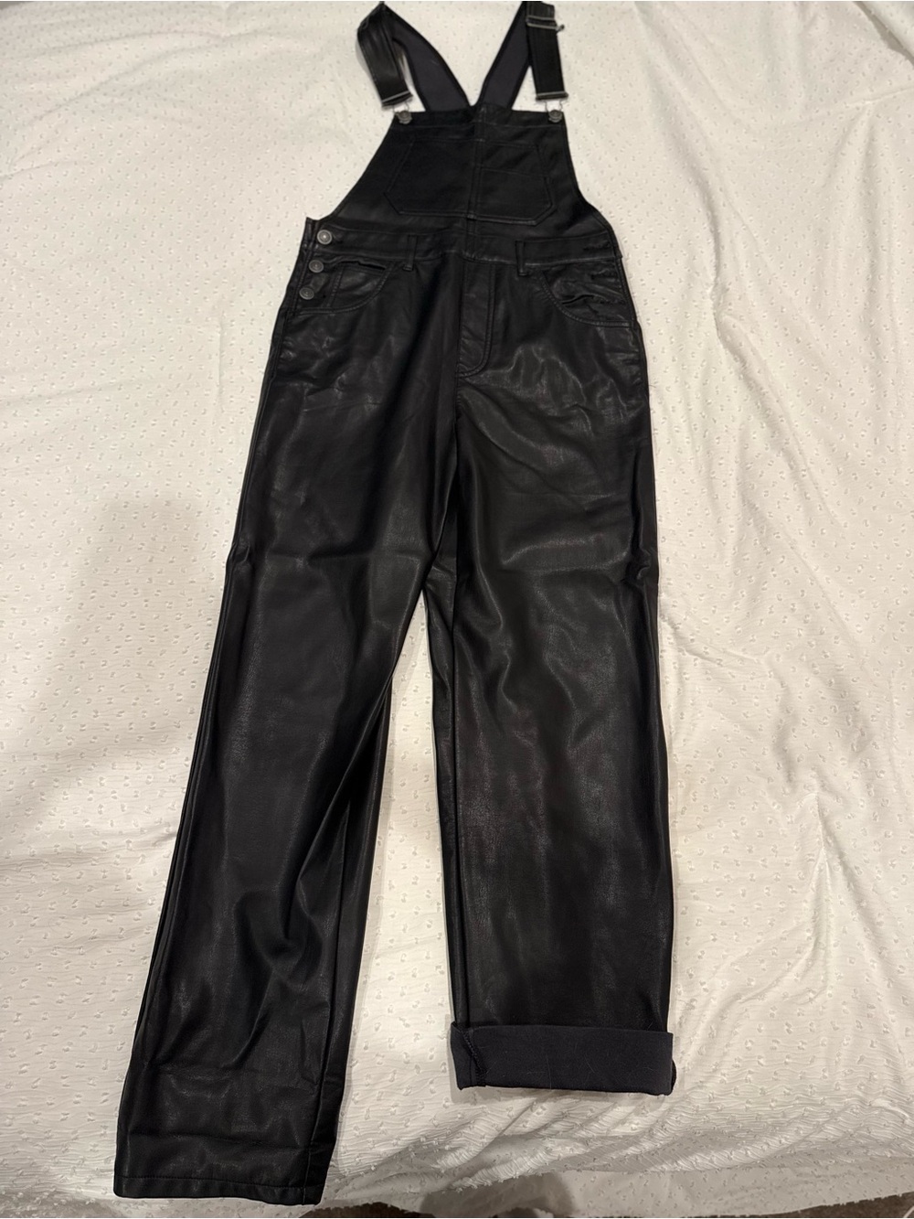 Free People Black Faux Leather Overalls - Women